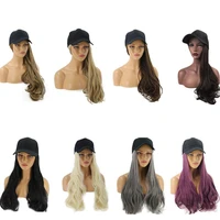 8 colors adjustable women hats wavy hair extensions with black cap all in one female baseball cap hat
