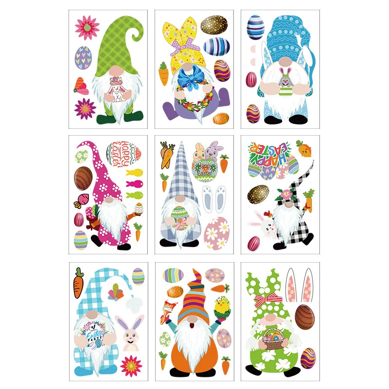 

Easter Indoor Window Decals Sticker Decor PVC Easter Bunny Dwarf Elf Carrot Theme Wall Sticker for Easter Home School Decoration