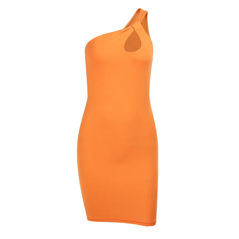 

Instunning Sleeveless Hollow Out One-Shoulder Mini Dress 2021 Summer Women High Street Casual Fashion Sexy Young Beachwear Dress