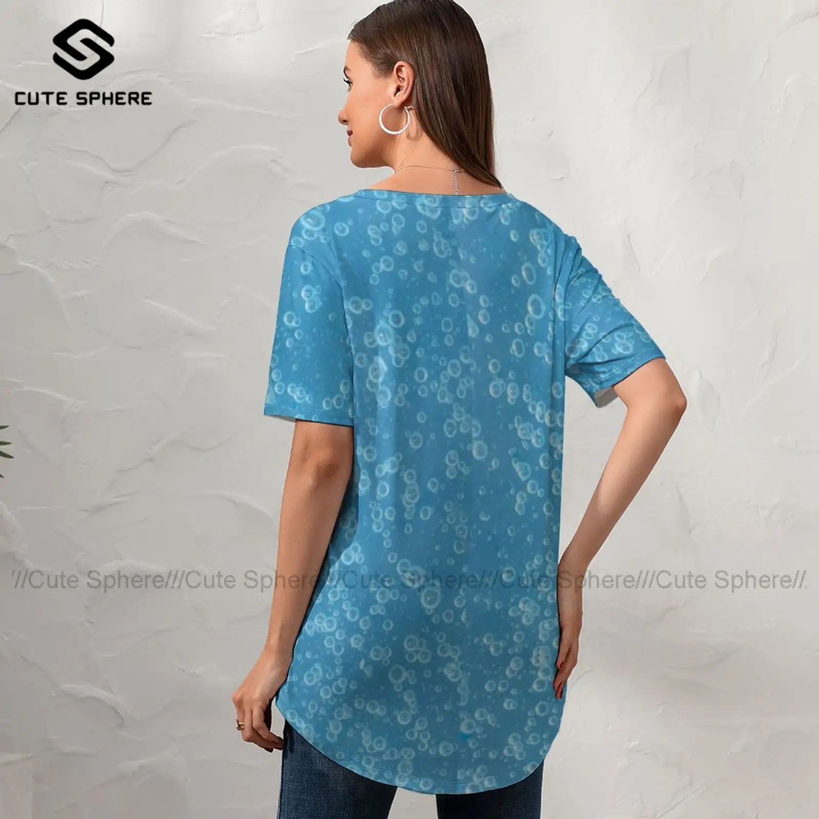 

Water Tee Shirt Funny Print Ladies T Shirt V Neck Short Sleeve Summer T-Shirt Oversize