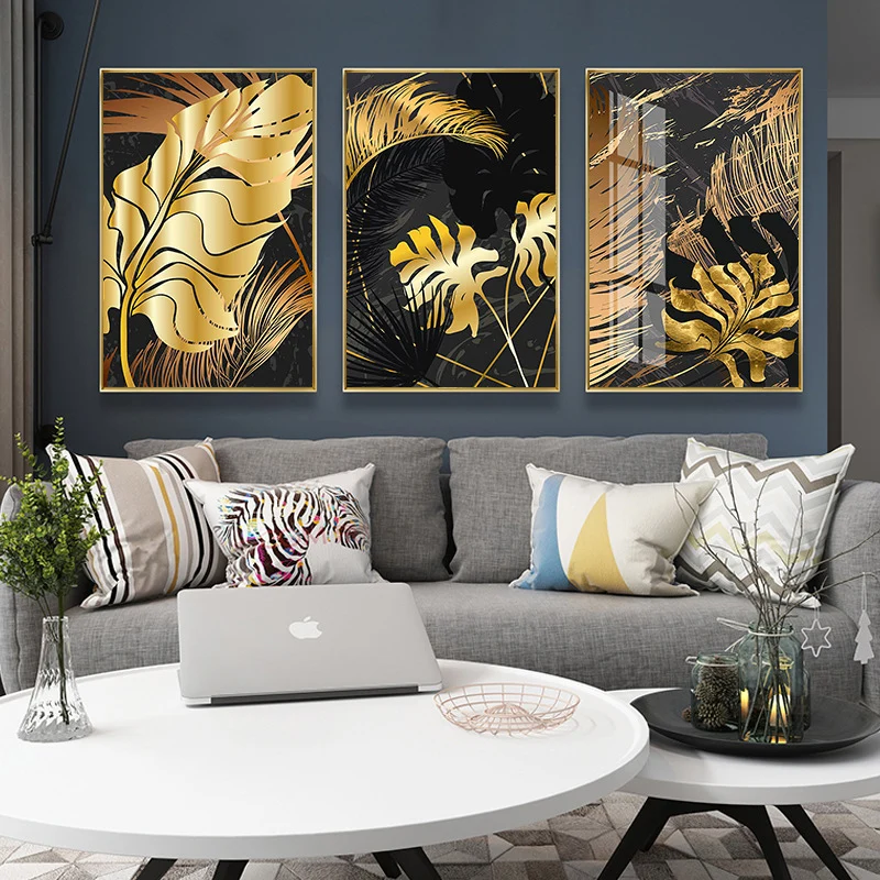 Для гостиной скандинавский золотой лист картины для спальни холст настенное