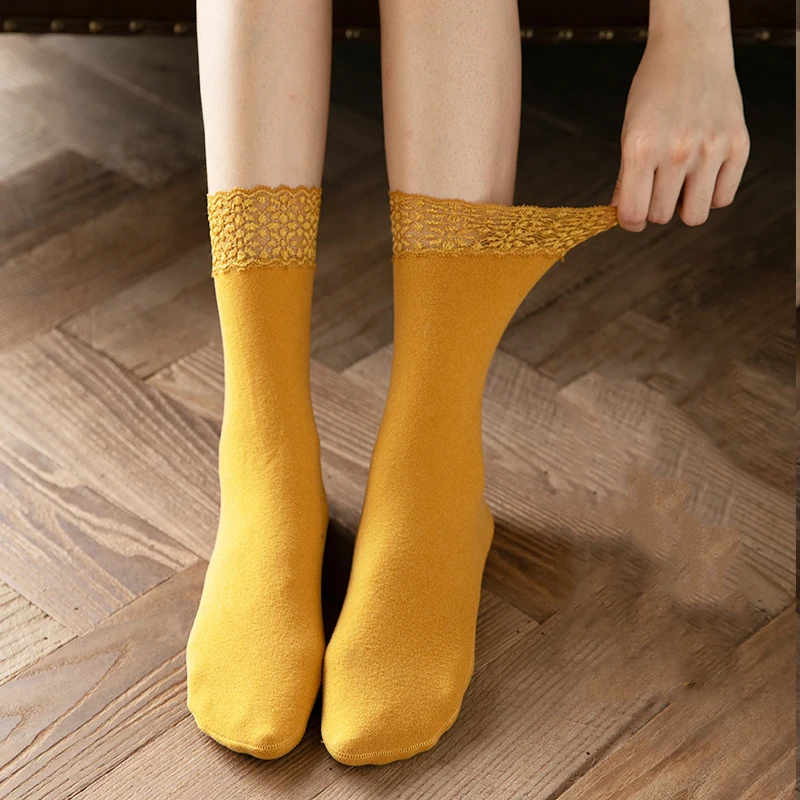 

2021 New Fashion Lace Warmer Long Socks Women Breathable Warmer Socks Solid Color Boat Comfortable Cotton Ankle Socks with Lace
