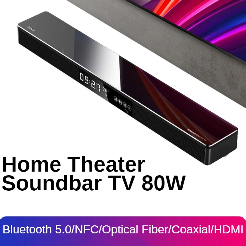 

80W TV Soundbar Home Theater System Powerful Wireless Echo Wall Bluetooth Speaker 2.1 Channel Subwoofer Surround Clock Speaker