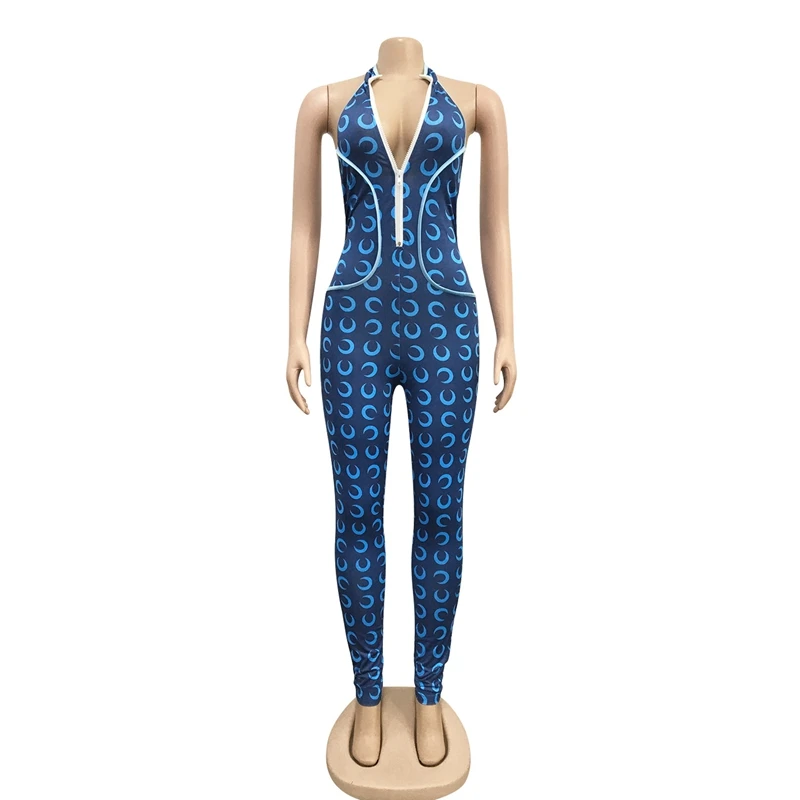 

Summer Clothes Sexy Lucky Label Jumpsuit Women Print Skinny Sleeveless Romper One Piece Club Outfits Streetwear Wholesale Items