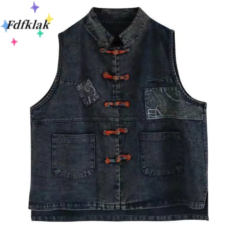 

Fdfklak S-5XL Cowboy Vest Women 2022 Spring Summer Literary Retro Large Size Vest Waistcoat Ethnic Buckle Sleeveless chaquetas