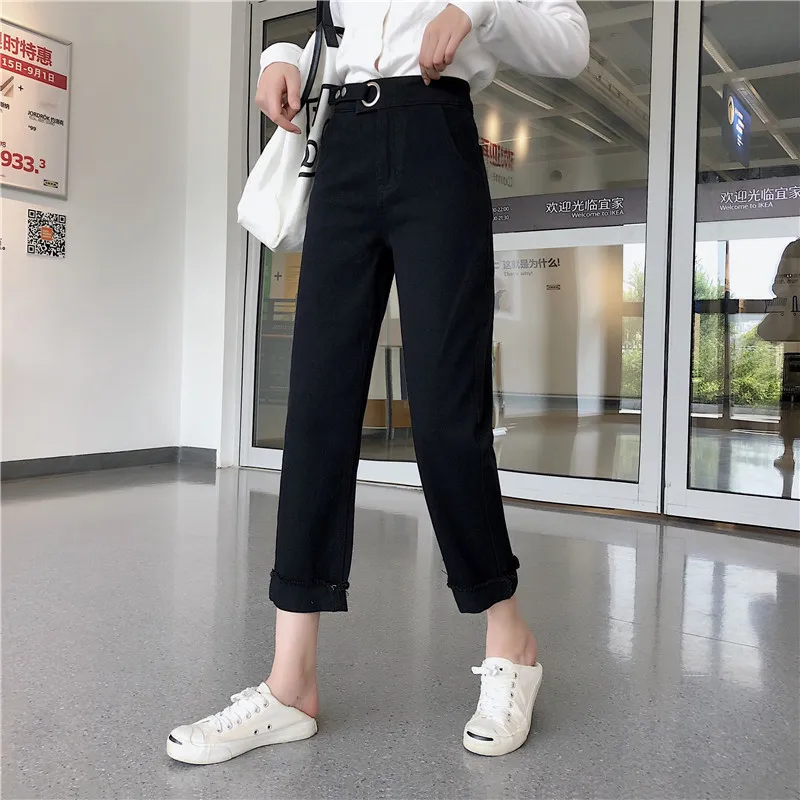 

Vintage Solid Black White Straight Pants Women Jeans Pants Korean Style Loose High Waist Slim Ankle-length Jeans Pants 7284 50