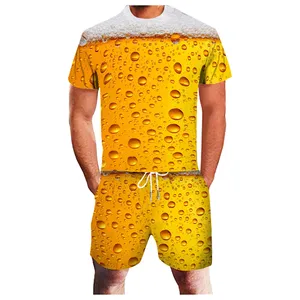 Imported Men's Sets Summer Leisure Jogging Sports 3d Beer  Men Clothing Fitness Running Two-piece Suit Шор