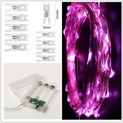 Pink light 5 м 10 м светодиодный гирлянда медная проволока с Деревянные прищепки на батарейках Гирлянда для фото держатель Рождество Свадьба День рождения - Испускаемый цвет: Pink light
