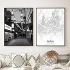 Постеры и принты в Корейском стиле для путешествий, черно-белая дорожная фотография, уличная карта Сеула, Картина на холсте, настенные картины, домашний декор