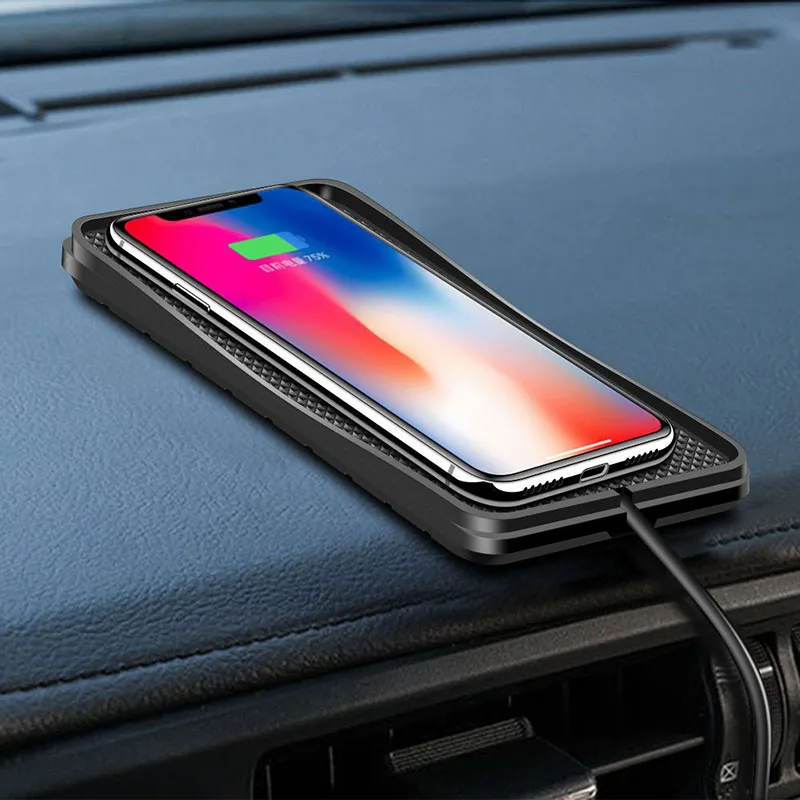 Carregador de Carro Rápido sem Fio Esteira de Carregamento do Carro Suporte de Carregamento sem Fio Almofada para Smartphone Compacto Carregador Doca Anti-escorregar Choque