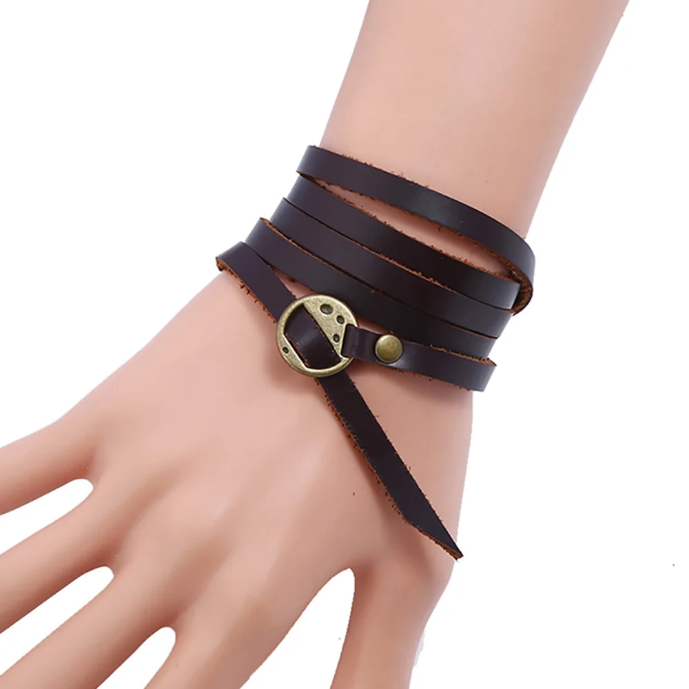 New fashion Jewelry Wholesale Vintage Multilayer Wrap Leather Bracelet For women adjustable Embossing bangle for men in charm | Украшения и