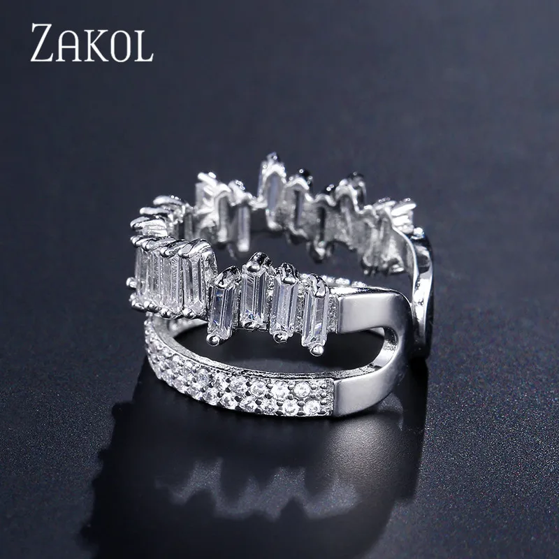 ZAKOL милый дизайн женские кольца белого золота Регулируемый Палец anneaux Кристалл