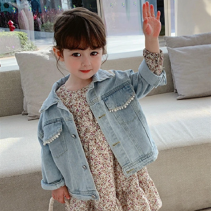 

Kids Clothes Girls Denim Jacket for Children's Clothing Spring Autumn New Pearl Coat Floral Dress Baby Boy Outfit Girl Sets