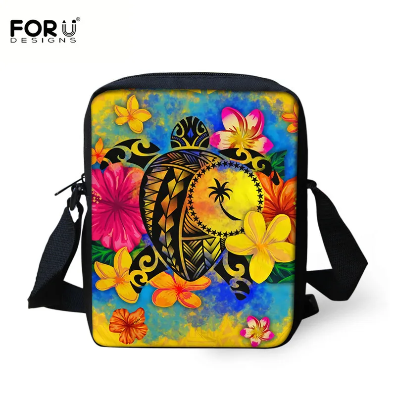 

FORUDESIGNS Casual Women's Small Messenger Bags Polynesian Tortoise with Hibiscus Flower Pattern Ladies Daily Crossbody Bag 2021