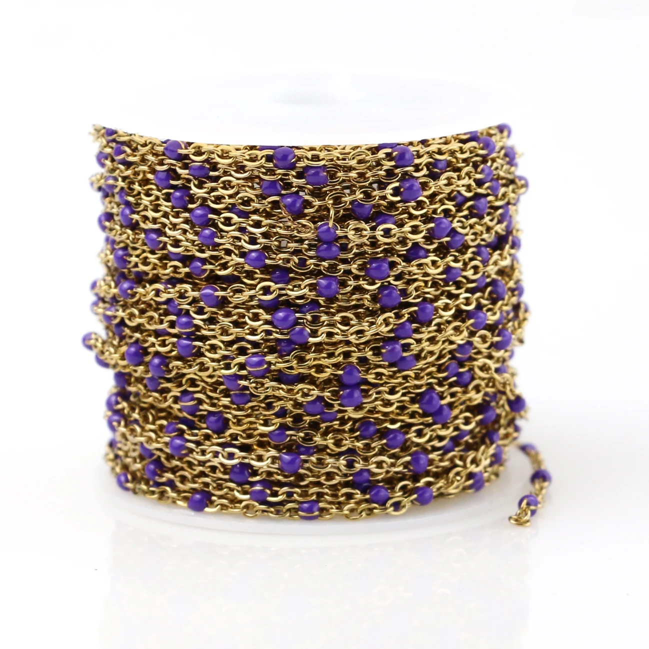 Gold purple Width2mm Нержавеющая сталь кабель цепочка с эмалевой подвеской оптом синий/черный/белый/красный/фиолетовый звено цепи Цепочки и ожерелья материалы для самостоятельного изготовления украшений оптом - Цвет: Gold purple