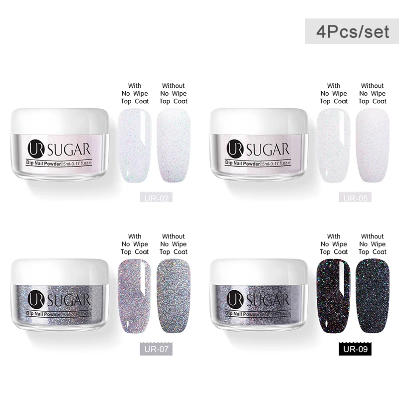 4pcs set2 UR SUGAR 6 шт. голографическая пудра для ногтей набор градиентных лазерных сахаров Dip лак для ногтей порошок пигмент украшения для ногтей - Цвет: 4pcs set2