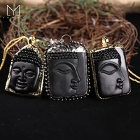 yammy natural crystal carved buddha head pendant gold chain square peace glass gem stone buddha necklace jewelry