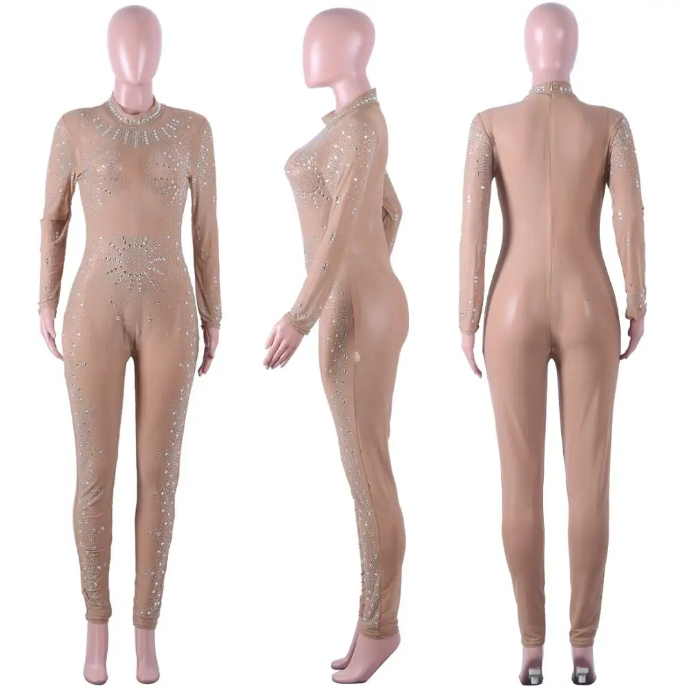 Женский сексуальный Облегающий комбинезон с длинным рукавом прозрачными
