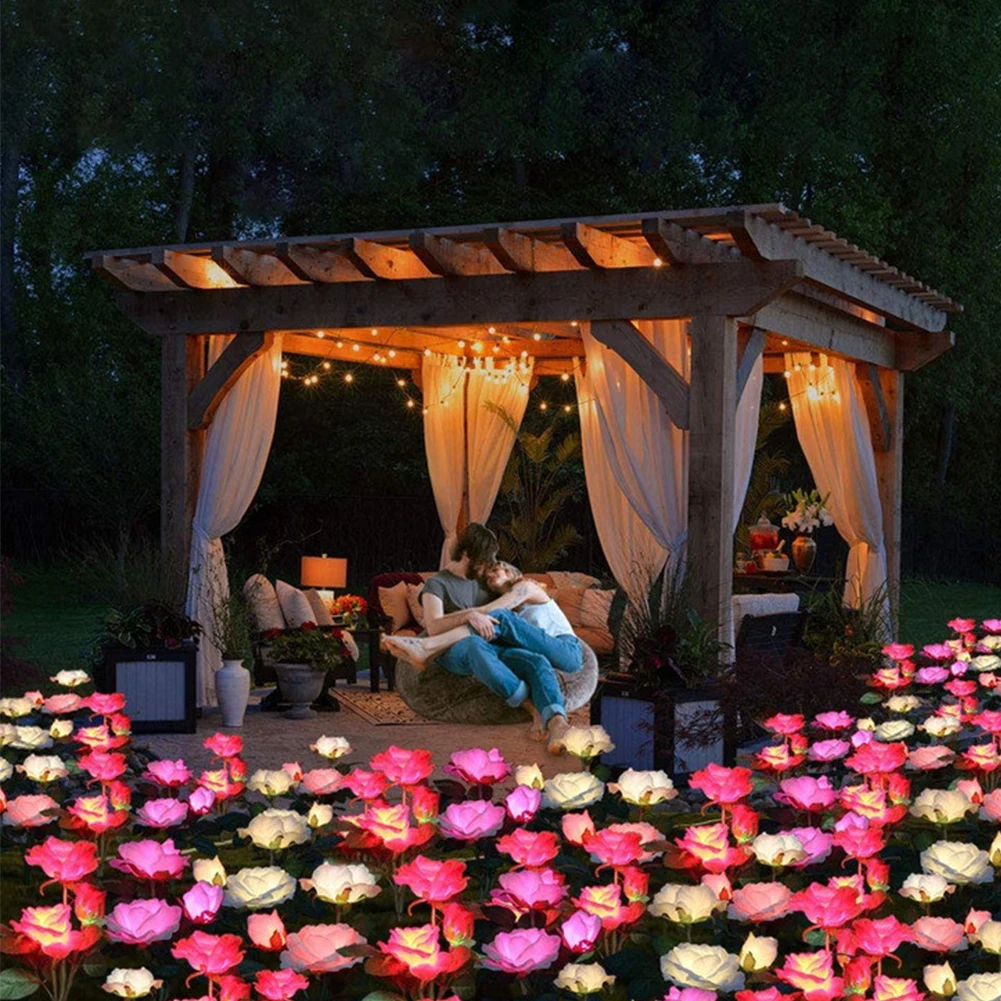 

Easy Install 3 Rose Flower Outdoor Garden Landscape Sidewalk Yard Decor Waterproof Patio Pathway LED Solar Light Auto On Off