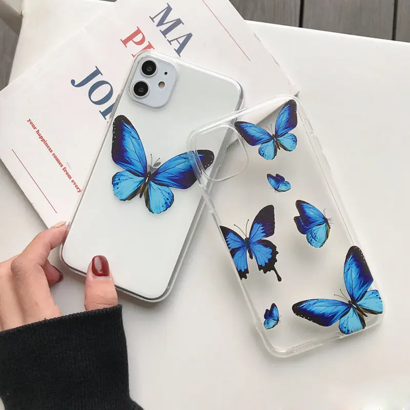 

Ottwn For iPhone 11 Phone Case Butterfly Print For iPhone 7 8 6 6s Plus XR XS Max X 5 5S SE Clear Silicone Soft TPU Back Cover