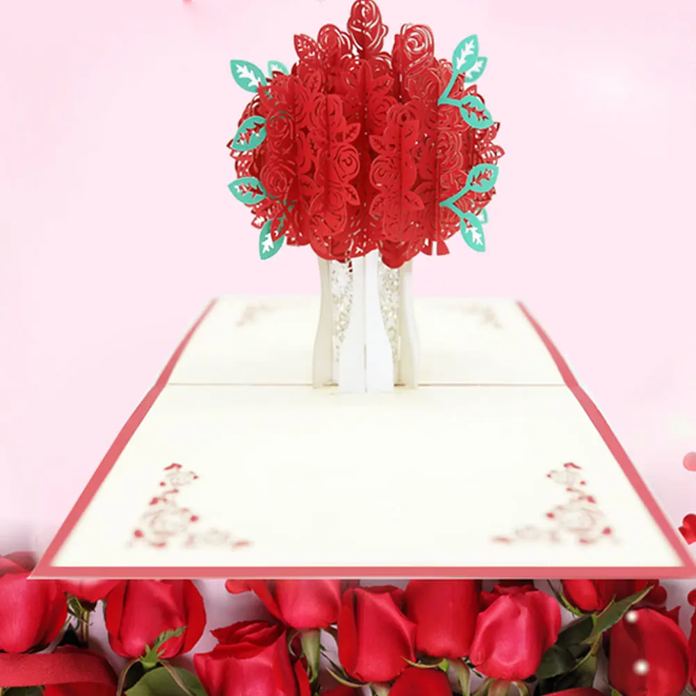 

Rose 3D Wedding Card Box Valentine Pop Up Greeting Bouquet Wedding Gifts Red Flower Romantic Lovers Valentines Day Wedding