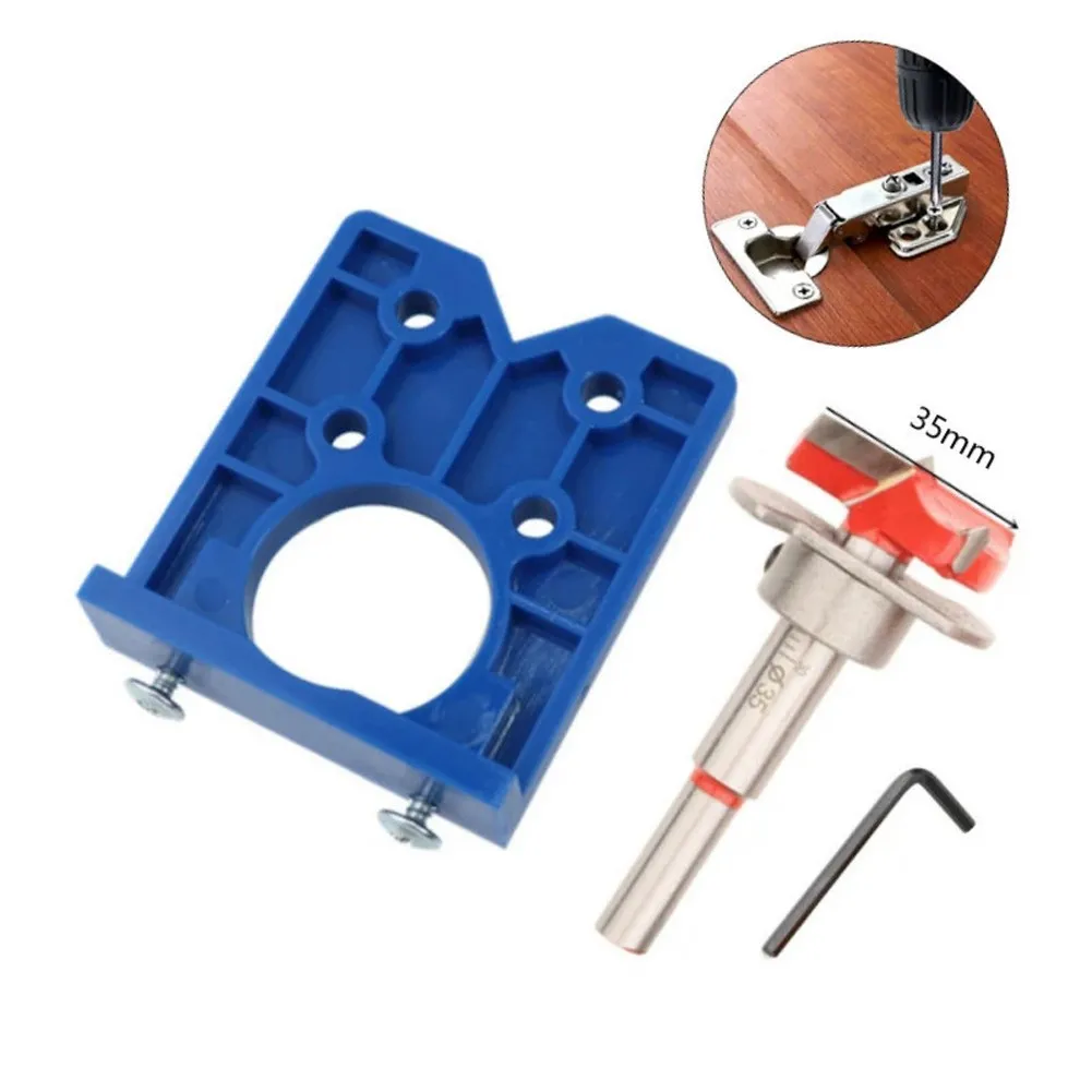 

35mm Hinge Hole Drilling Guide Locator Set Hinge Hole Drilling Guide Locator With Drill Bit 3×2.5In Power Tool Accessories