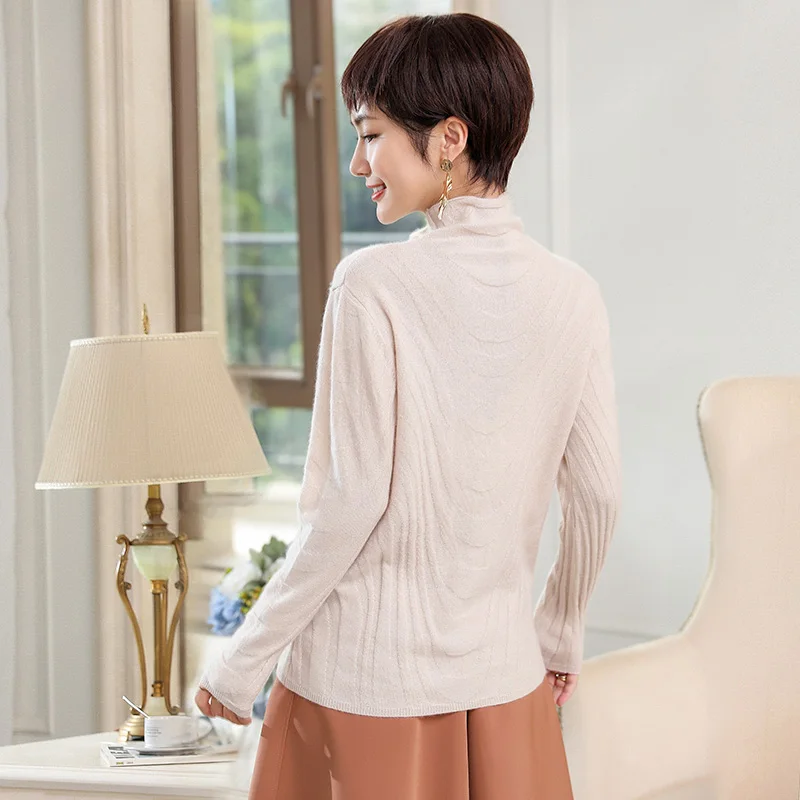 Короткий кашемировый свитер с высоким воротником и воланами Свободный теплый