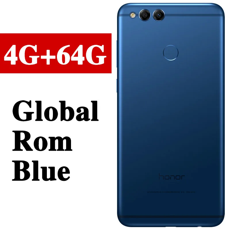 4G 64G Blue Мобильный телефон HONOR 7X4 Гб 64 Гб с глобальной прошивкой, 5,93 дюймов, Kirin 659, четыре ядра, Android 8,0, отпечаток пальца, 2160x1080, распознавание лица - Color: 4G 64G Blue