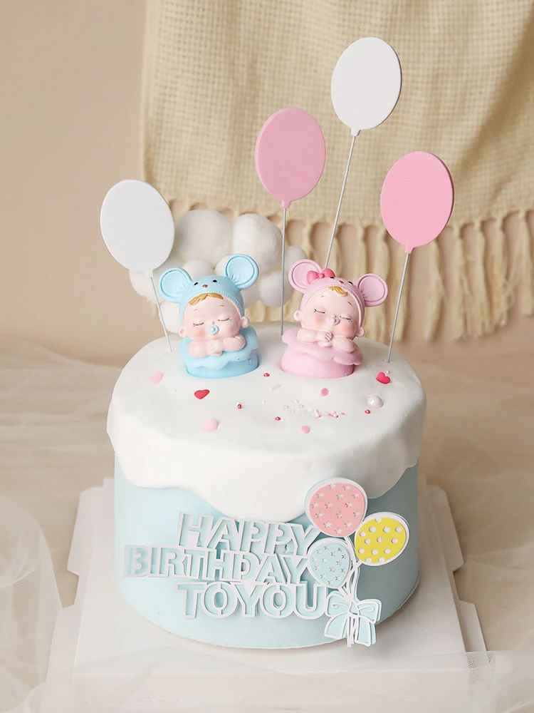 Первые 100 дней Мышь малыш Девочка Мальчик Синий Розовый Косички воздушный шарик Топпер для украшения вечеринки Десертные милые подарки.