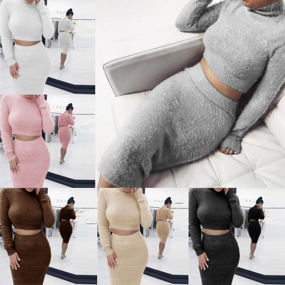 Женский облегающий Костюм двойка Осенний флисовый короткий топ с длинным