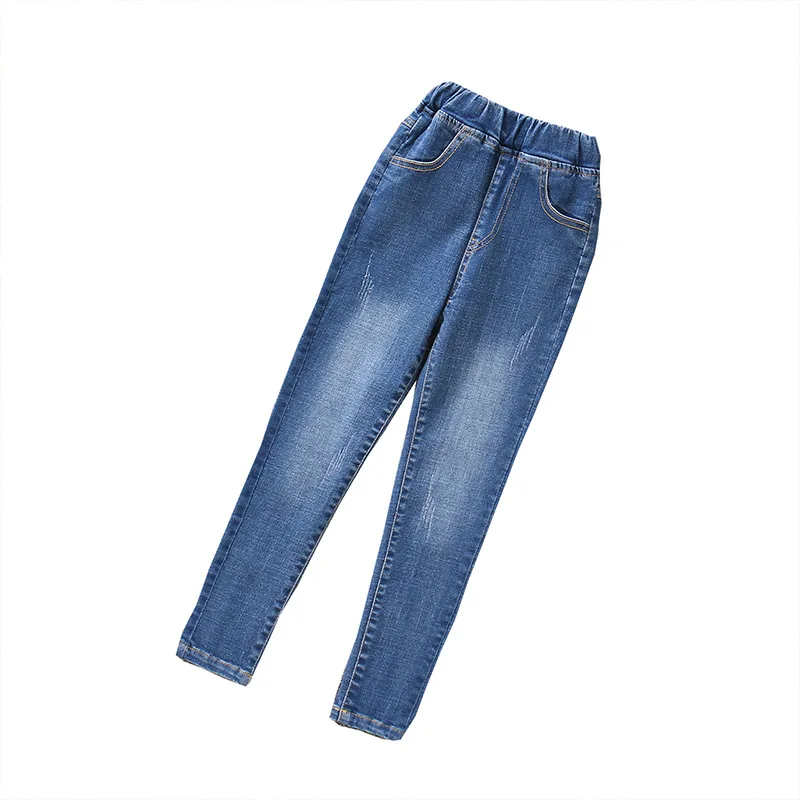 Джинсы для девочек Весенняя детская одежда однотонные узкие брюки карандаш в Корейском стиле эластичные