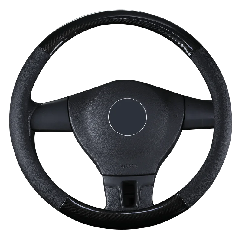 

KKYSYELVA Black Car Sport Steering Wheel Cover Leather Auto Steering Covers Universal 38CM wheel covers Car Inter Accessories