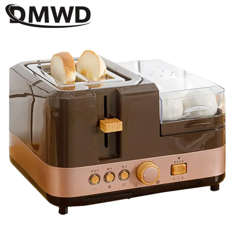 DMWD 4 In 1 Multifunction Electric Breakfast Machine Toaster Sandwich Machine Household Frying Pan Bread Maker Egg Steamer