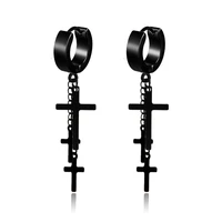 double cross pendant drop earrings for men punk stainless steel chain tassels earrings jewelry brincos gift dropshipping