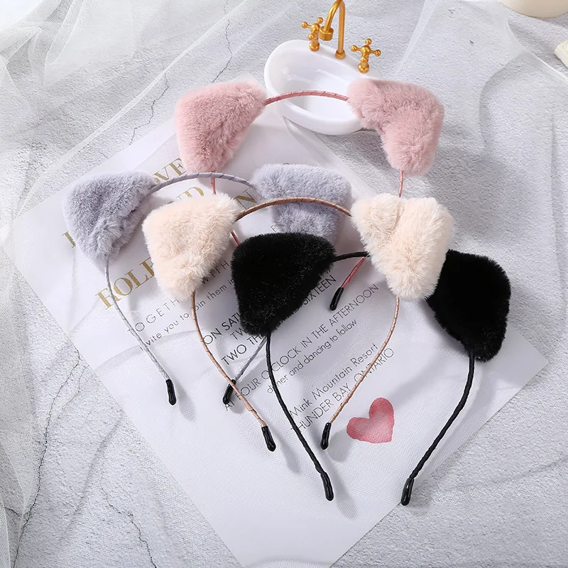 

Girl cat ears lamb wool plush headband Korean sweet flower headband non slip clip Exquisite hair scarf popular headbands