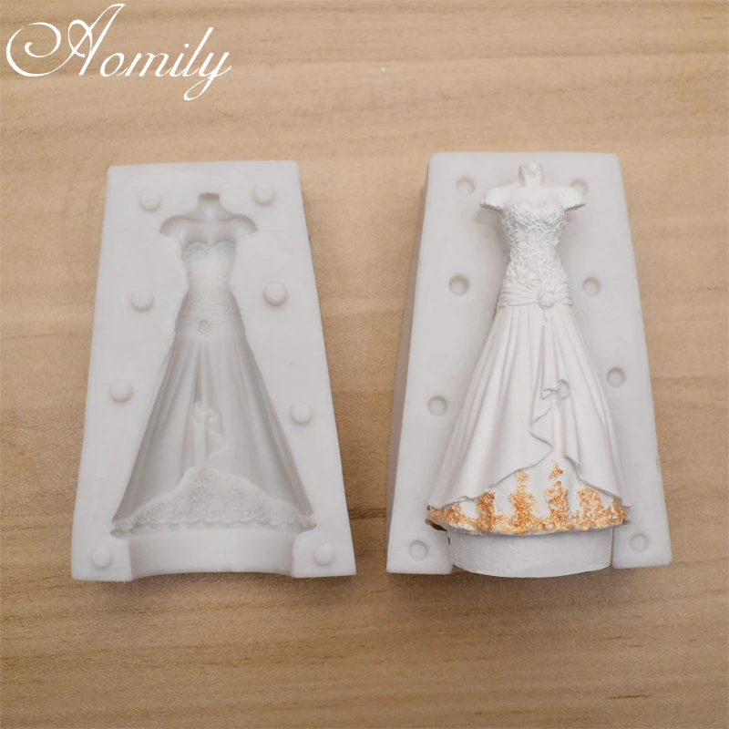 Aomily Wedding Dress Suit Shape Silicone Clip Mold Cake Molds Baking Pastry Chocolate Candy Jelly Decoration Accessories | Дом и сад