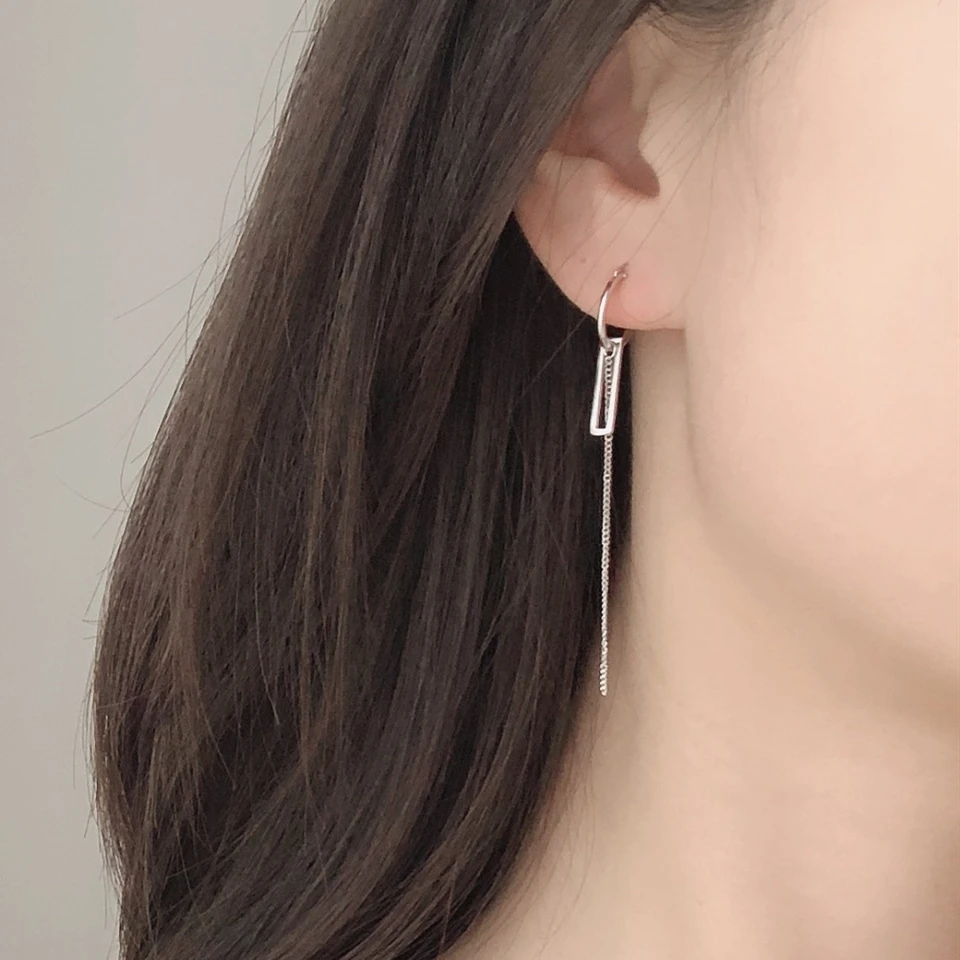 Серьги из серебра 925 пробы модное прямоугольное ушное кольцо асимметричная