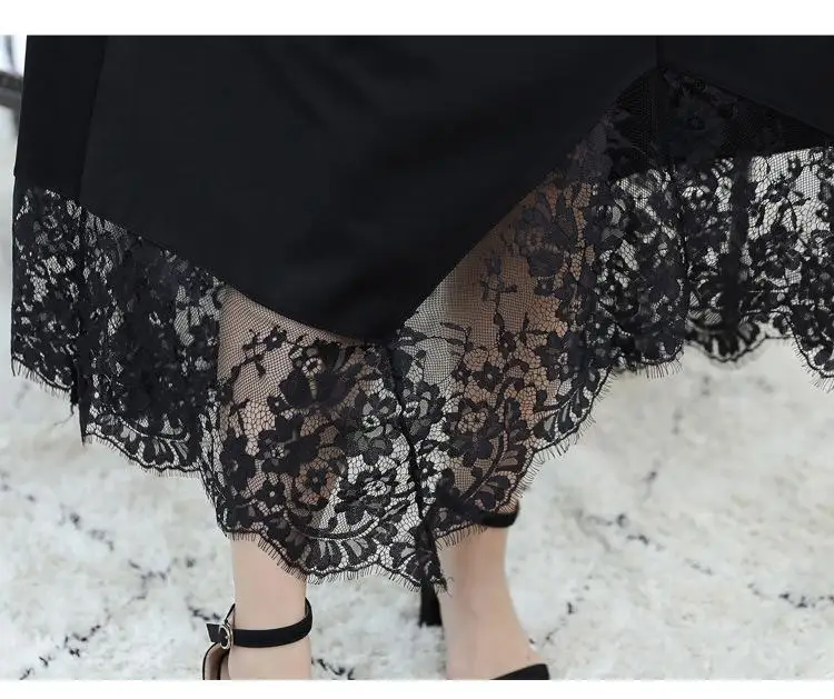 Женская кружевная юбка COCOEPPS черная Повседневная Длинная Асимметричная с поясом