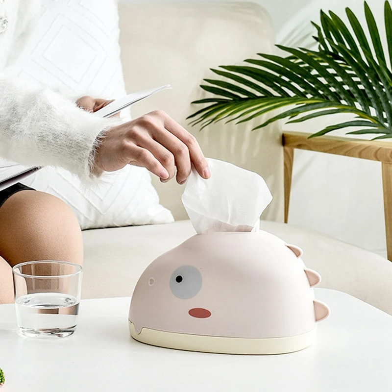 

2Pcs Tissue Box Living Room Creative Home Paper Box Napkin Simple Desktop Storage Little Dinosaur Box - Blue & Green