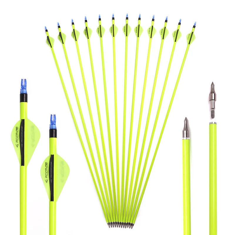6/12/24pcs 7.8mm Mixed Carbon Arrow Spine 500 White/Fluorescent Green Shaft for Compound/Recurve Bow Archery Hunting Shooting images - 6