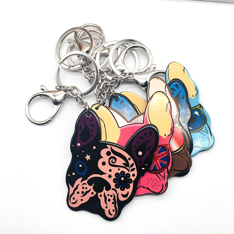 Акриловые брелки для ключей в виде мопса собаки кольцо животного ювелирные