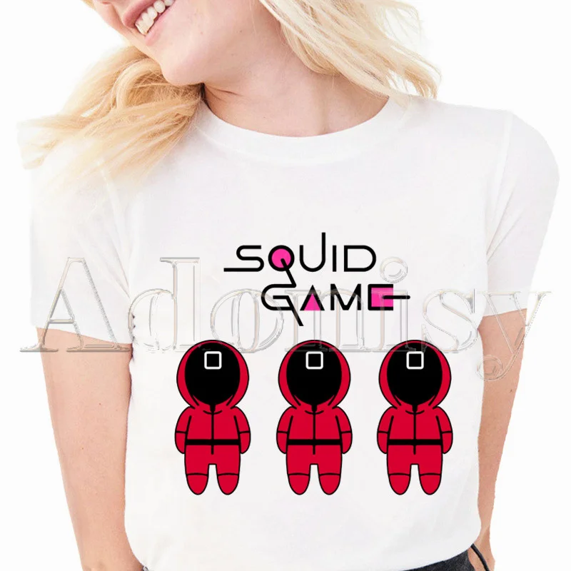 

Kawaii Cartoon 456 Korean TV Squid Game T-shirts Women Graphic Tees Funny Shirts for Woman Tshirts Loose Crew Neck Harajuku Tops