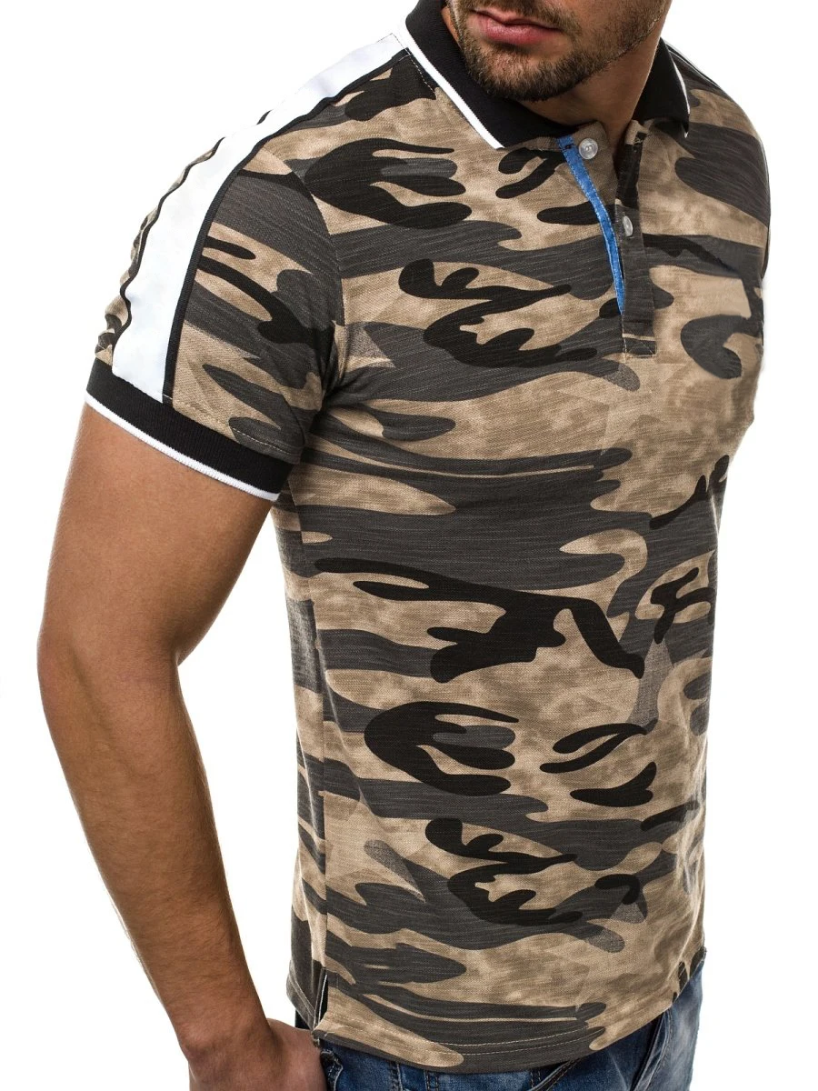 SHUJIN Повседневная Камуфляж узкий полюс рубашка мужская с коротким рукавом Хлопок