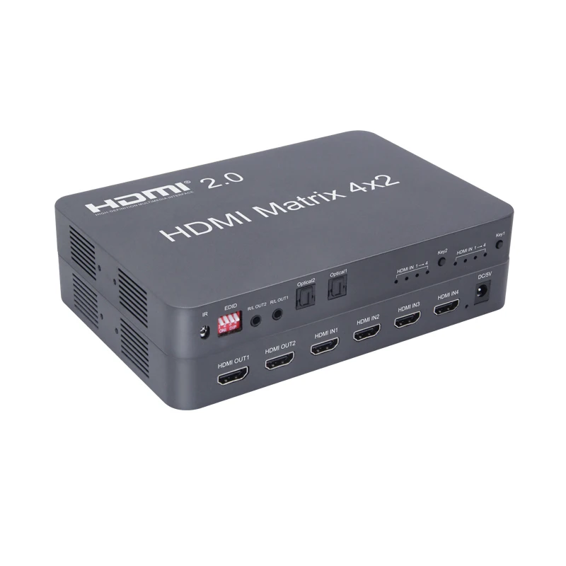 HDMI совместимый 2 0 матричный скалер 4x2 4K 60 Гц HD переключатель сплиттер Поддержка