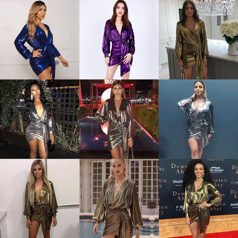 2019 модное металлическое облегающее мини платье с рюшами женское сексуальное для