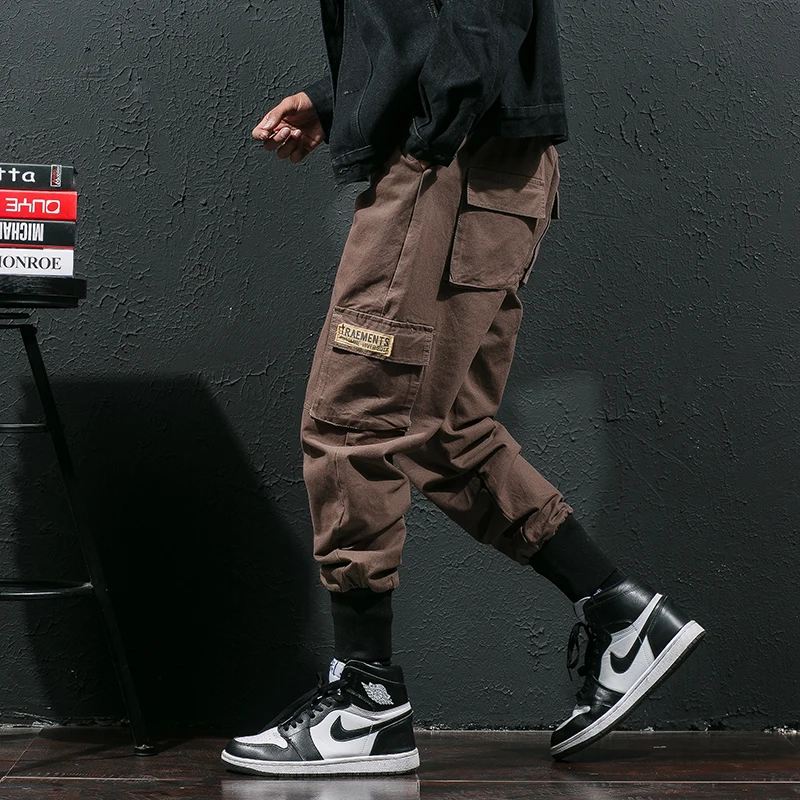 Мужские Винтажные брюки карго модные спортивные штаны цвета хаки с карманами в