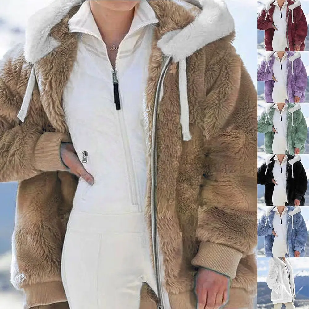 Женское зимнее теплое пальто из искусственного меха 2022 кардиган на молнии с