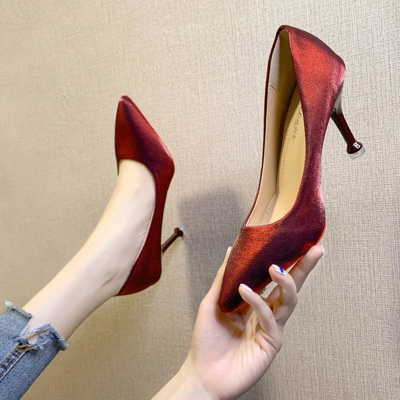 Женские туфли лодочки с острым носком на толстом каблуке|Женские туфли| |