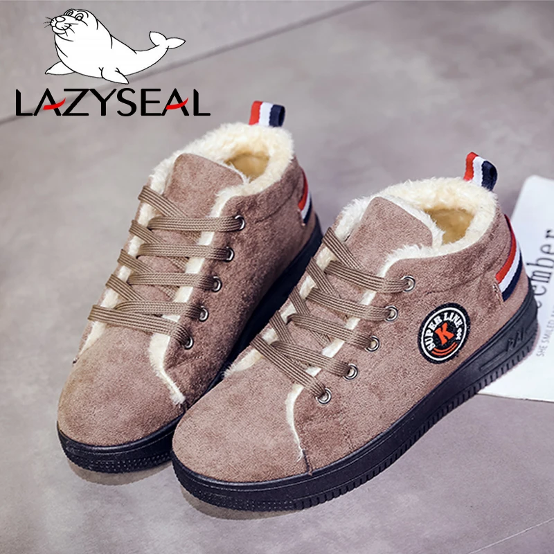 Женские зимние ботинки LazySeal Plulsh коллекция 2019 года модные на шнуровке из