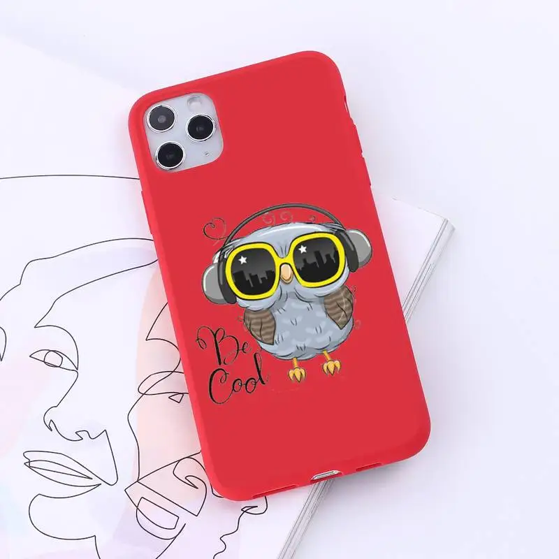 

Cartoon Girl Gifts Cute Owl lovers Phone Case Red Candy Color for iPhone 6 7 8 11 12 s mini pro X XS XR MAX Plus